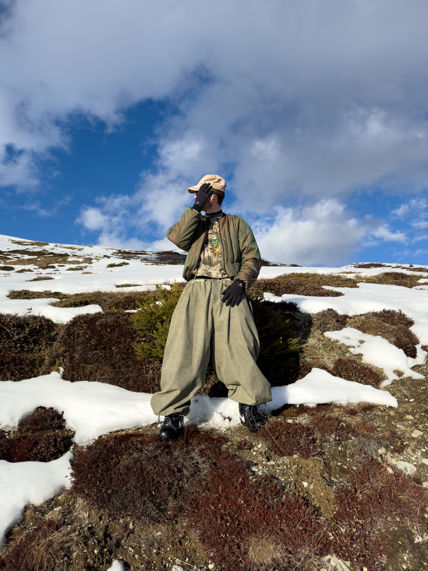 ''Washed Olive'' Pleated Ripstop Pant