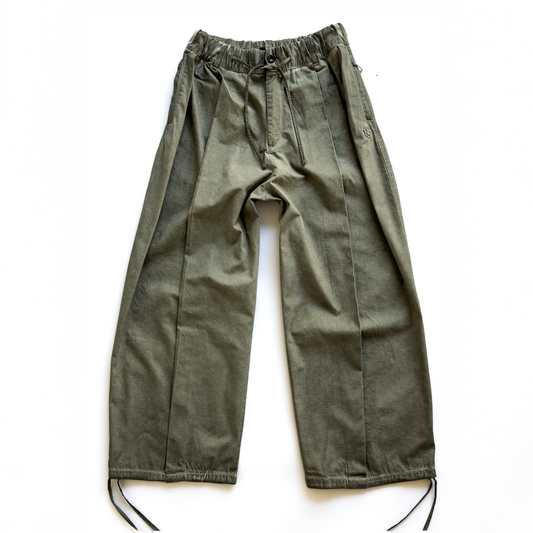 ''Washed Olive'' Pleated Ripstop Pant